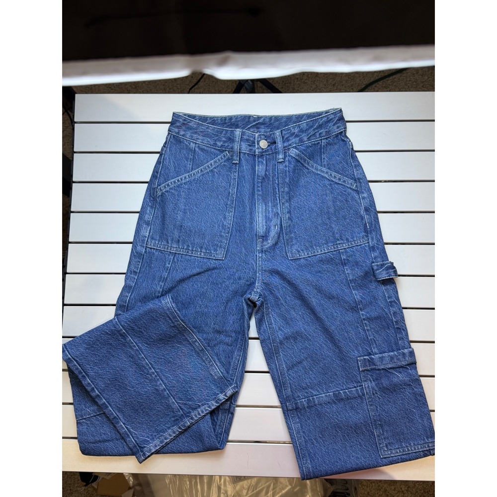 Lovers Come and Go Flaming Dice Embroidered Carpenter Wide Leg Jeans Y2K Blue 26